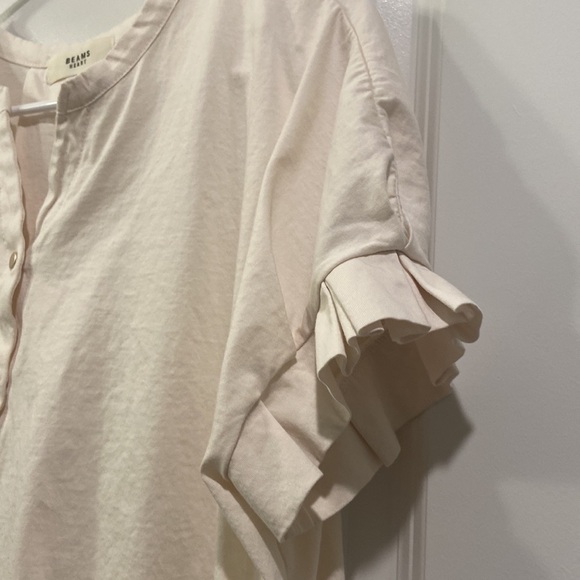 BEAMS Heart - White Button down V neck Short sleeve blouse shirt - Picture 11 of 15
